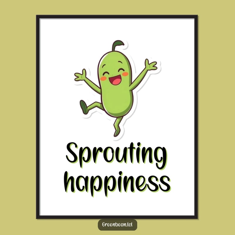 Funny Poster - Green Bean Cartwheel Art, Humorous Decor and Funny Gift for Foodies