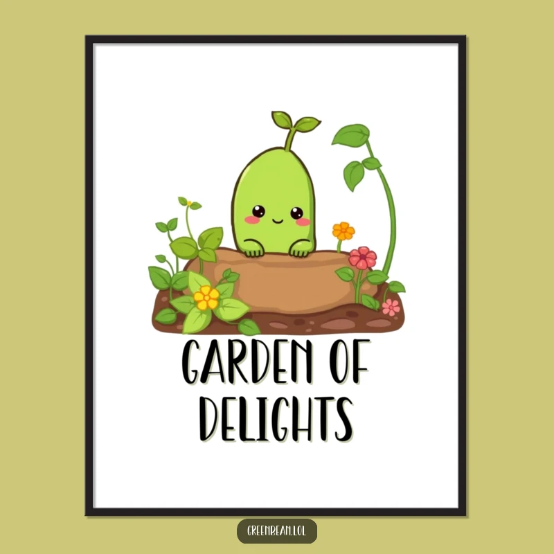 Funny Curious Green Bean Poster: Garden Peek Art, Perfect Wall Decor Gift