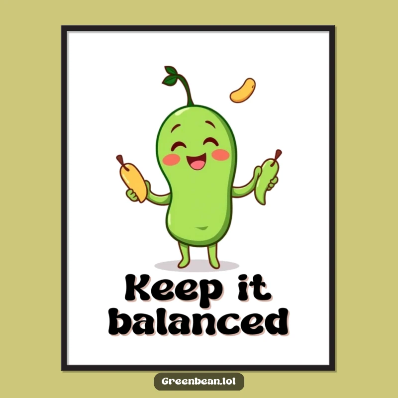 Funny Juggling Bean Poster: Multi-tasking Art, Whimsical Wall Decor Gift