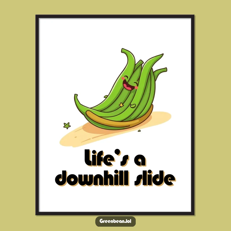 Funny Poster: Giggling Green Beans Rolling - Joyful Veggie Art