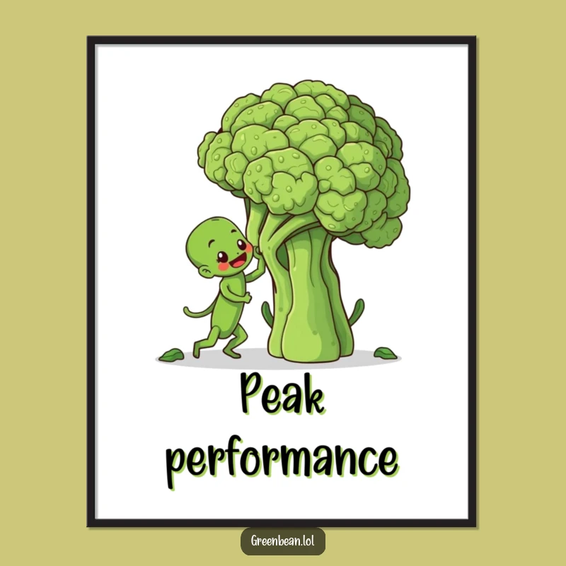 Funny Green Bean Broccoli Climb Poster: Hilarious Motivational Wall Art for Your Space
