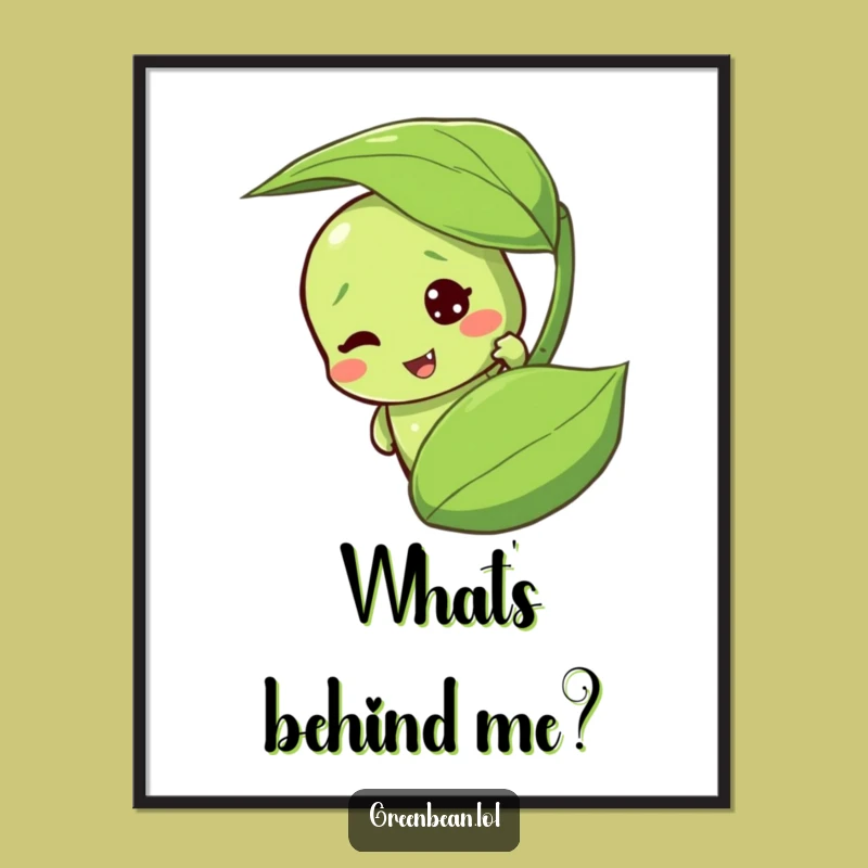 Funny Peeking Green Bean Poster: Mischievous Art, Whimsical Funny Gift!