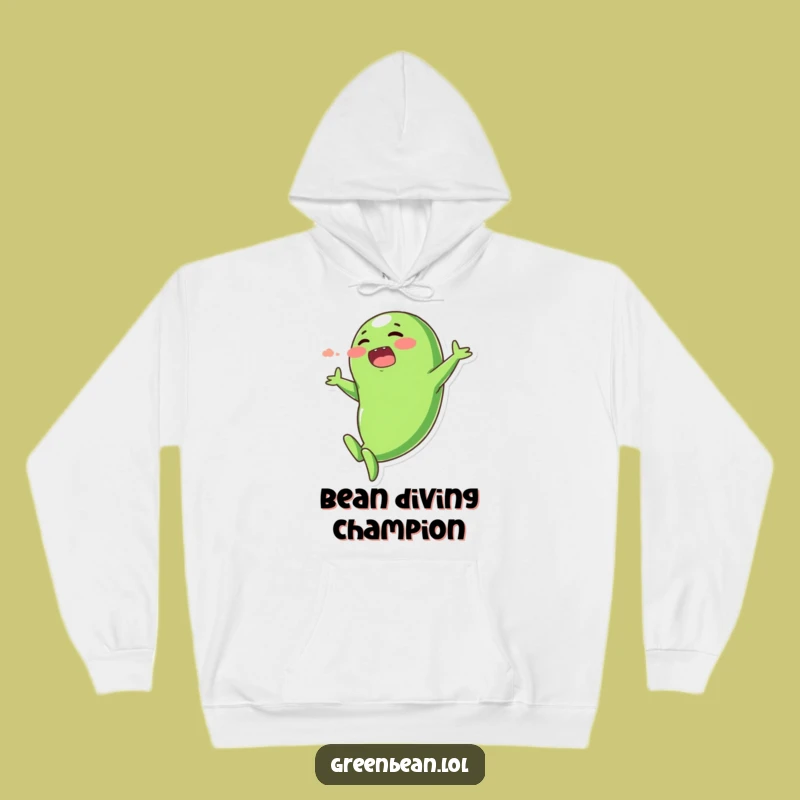 Funny Dramatic Dive Green Bean Hoodie - Cozy Comedic Vegetable Sweatshirt Gift