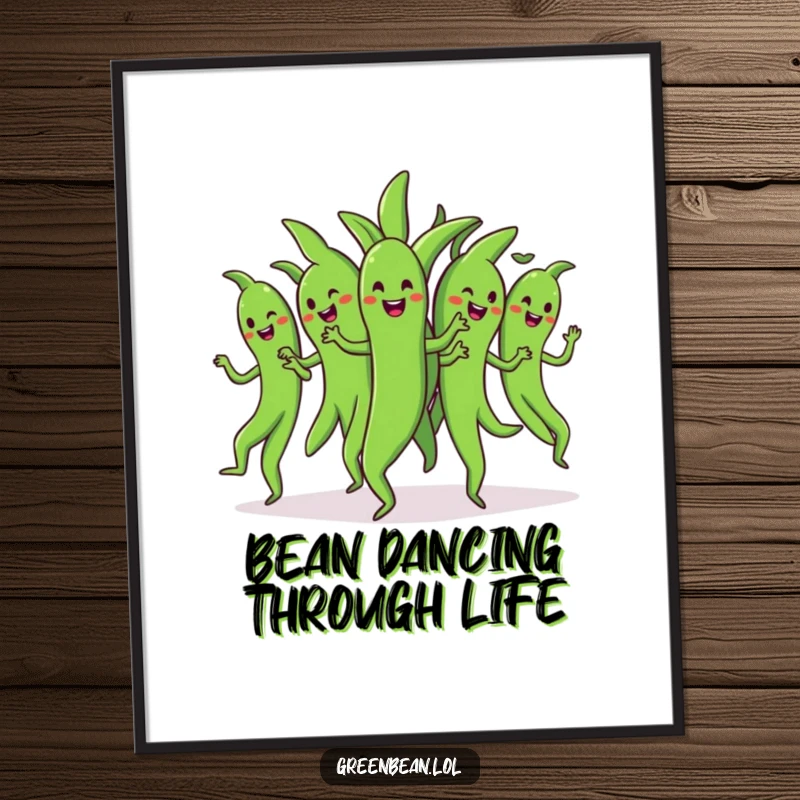 Funny Free Printable Wall Art: A lively bunch of green beans performing a perfectly synchronized dance.