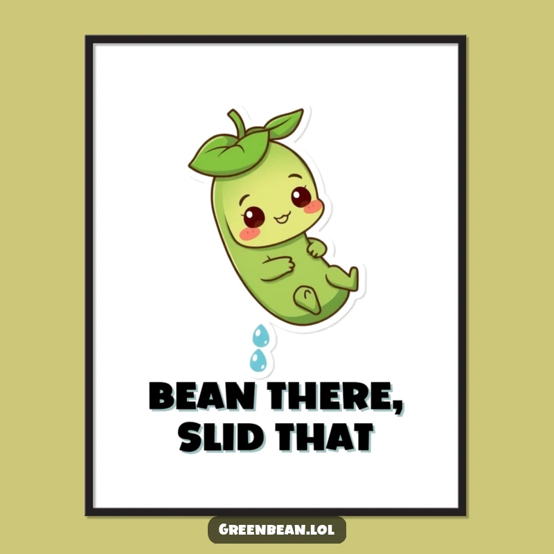 Free Printable Wall Art: Green Bean Dewdrop Slide, Whimsical Downloadable Decor