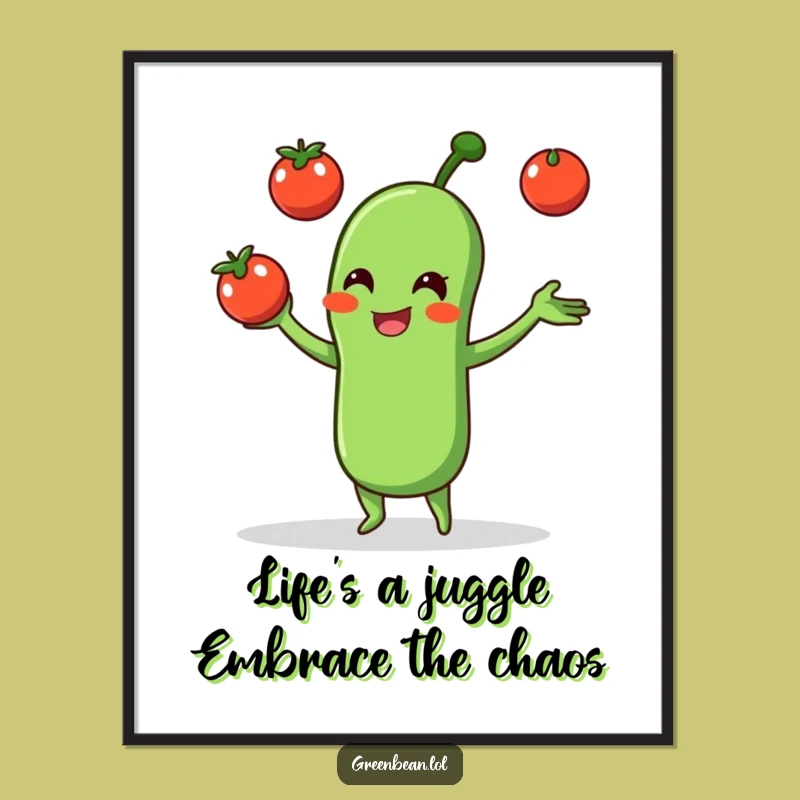 Free Printable Wall Art: Juggling Green Bean Humorous Art, Fun DIY Decor Download