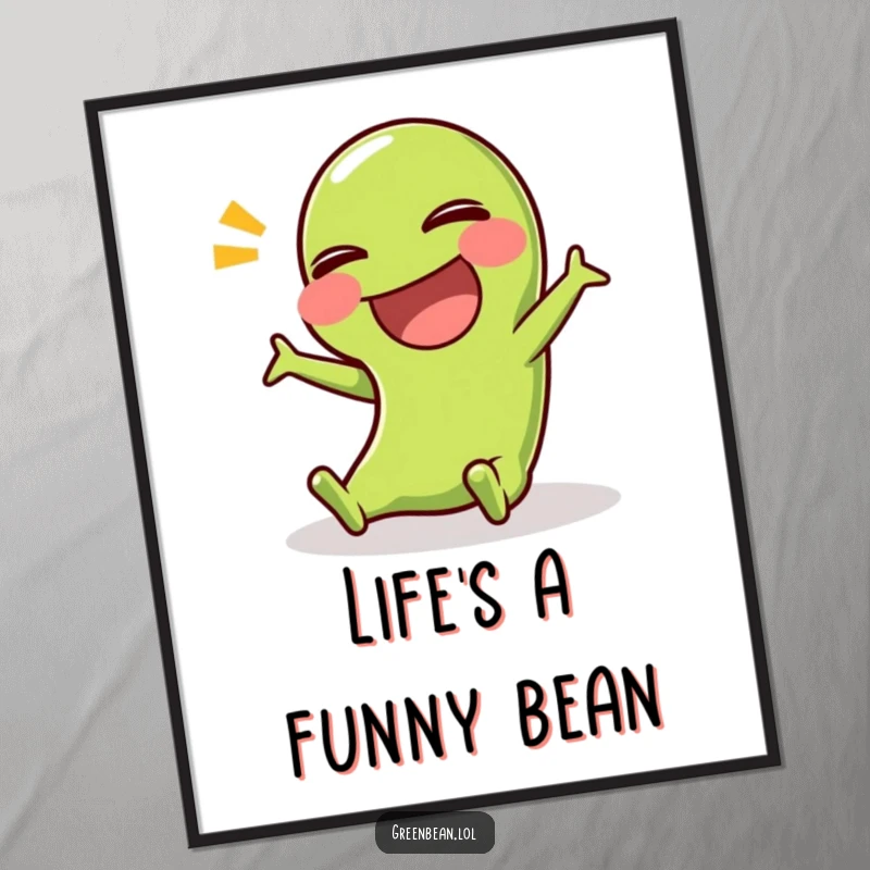 Funny Free Printable Wall Art: A green bean hilariously slips while laughing, creating a comical scene for your decor.