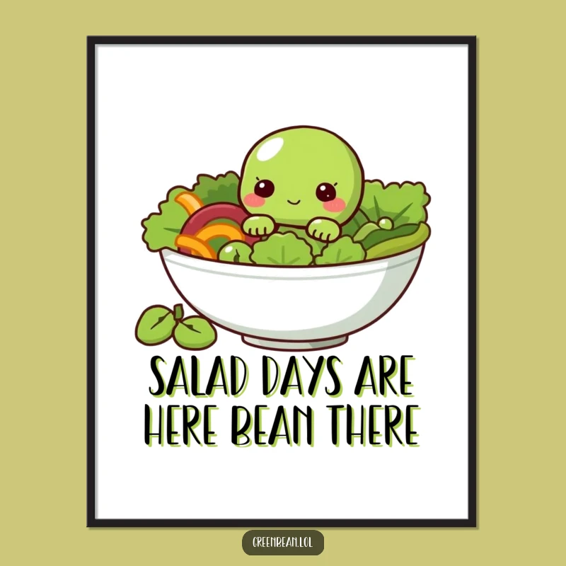Free Printable Wall Art: Shy Green Bean Character, Humorous Salad Downloadable Decor