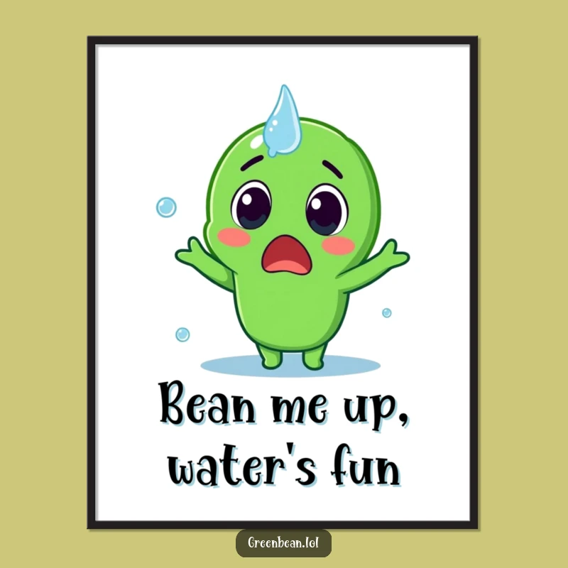 Funny Free Printable Wall Art: Green Bean's Playful Water Splash