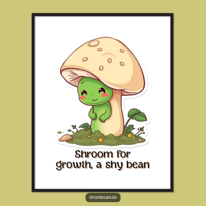 Funny Free Printable Bean Wall Art: Shy Mushroom Friend Downloadable Poster