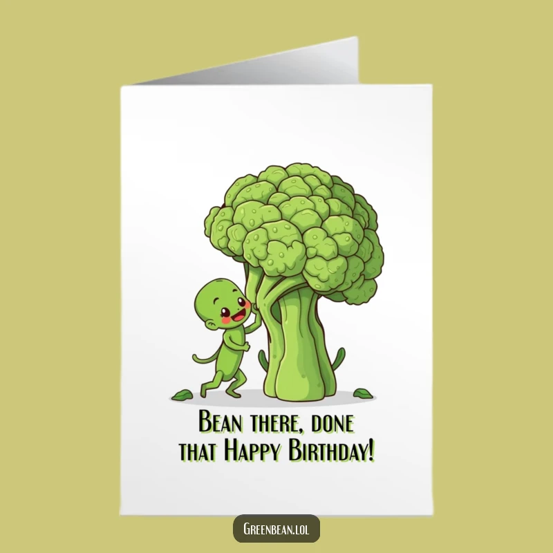 Free Printable Birthday Card: Funny Green Bean Climber Downloadable Gift for Veggie Lovers