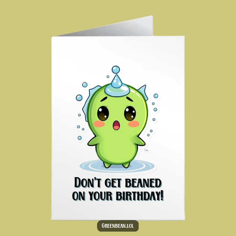Free Printable Birthday Card: Shocked Green Bean Splash Downloadable Gift for Friends
