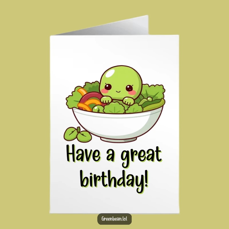 Free Printable Birthday Card: Shy Green Bean, Funny Salad Humor Downloadable Gift