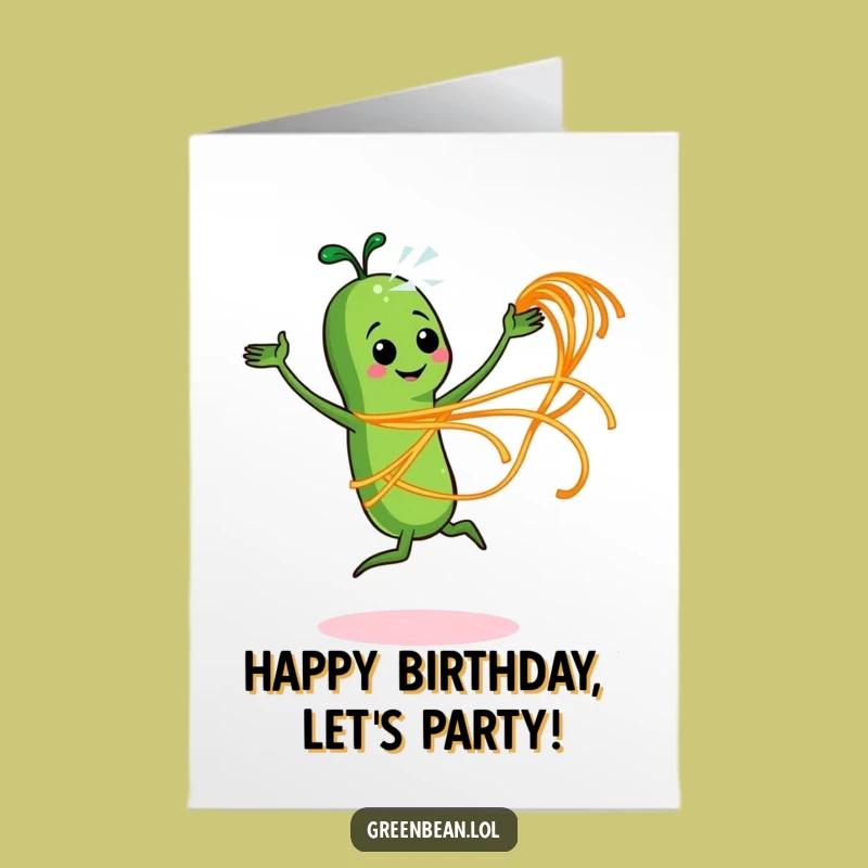 Free Printable Dancing Bean Birthday Card: Spaghetti Twirl Fun Downloadable Gift