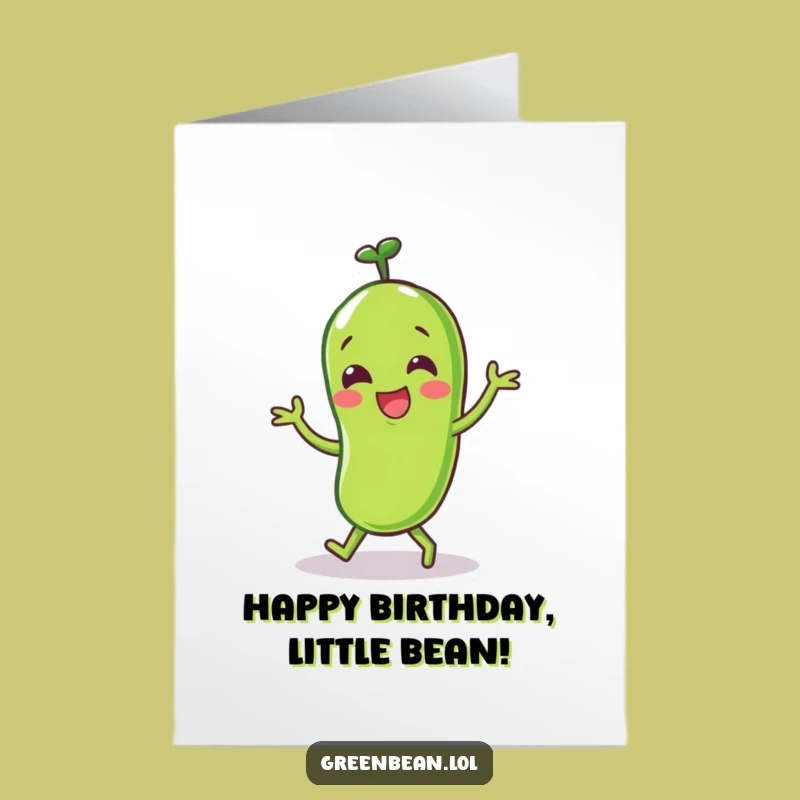 Free Printable Birthday Card: Dancing Green Bean, Joyful Funny Downloadable Gift