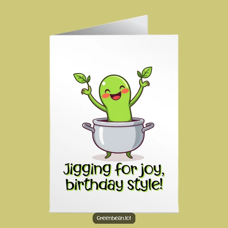 Free Printable Birthday Card: Happy Green Bean Jigging Funny Vegetable Downloadable Gift