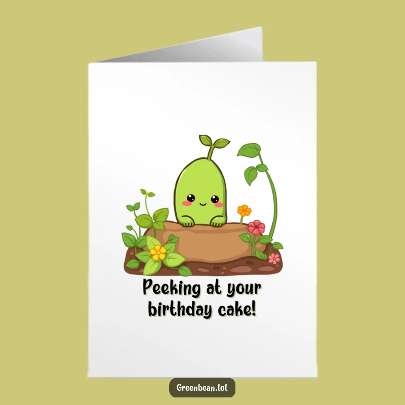 Free Printable Birthday Card: Curious Green Bean's Garden Peek Funny Downloadable Gift