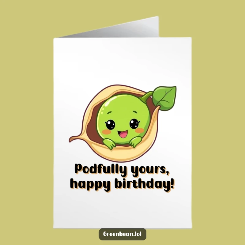 Free Printable Birthday Card: Smiling Green Bean Pod - Sweet Downloadable Gift