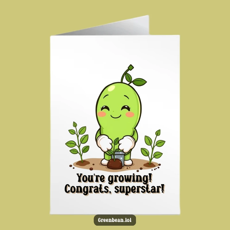 Free Printable Congrats Card: Green Bean Gardener Cultivating Success and Joy