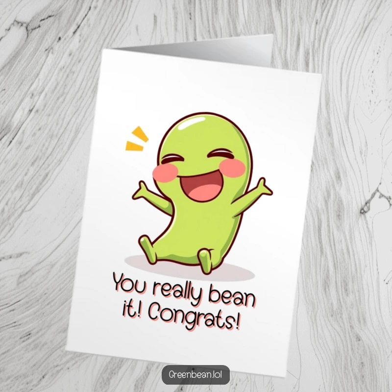 Funny Free Printable Congrats Card: A green bean lands a comedic slip, laughing uncontrollably in this celebratory downloadable art.