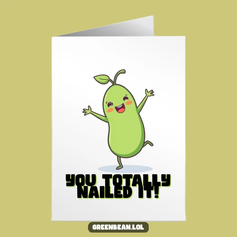 Free Printable Congrats Card: Joyful Green Bean Cartwheel Downloadable for Any Achievement!