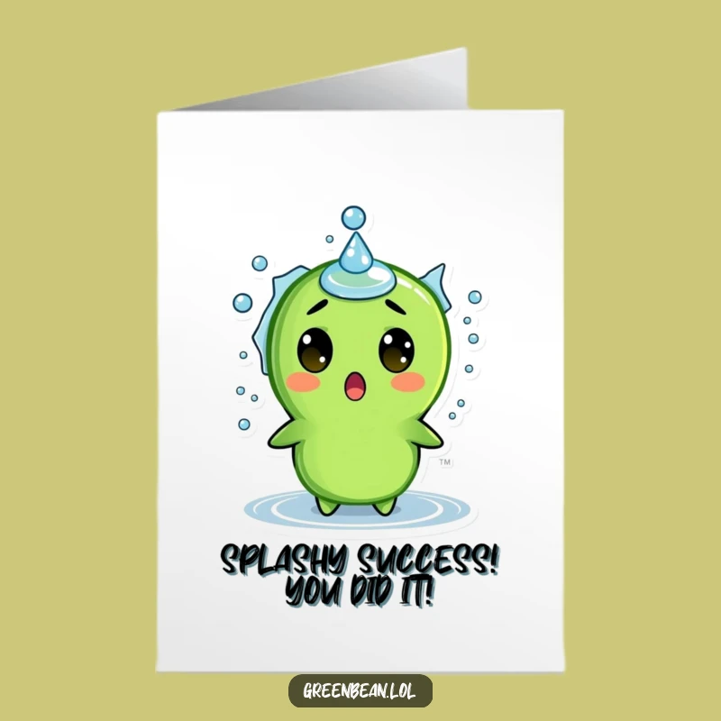 Free Printable Congrats Card: Surprised Green Bean Splash Downloadable Gift for Winners