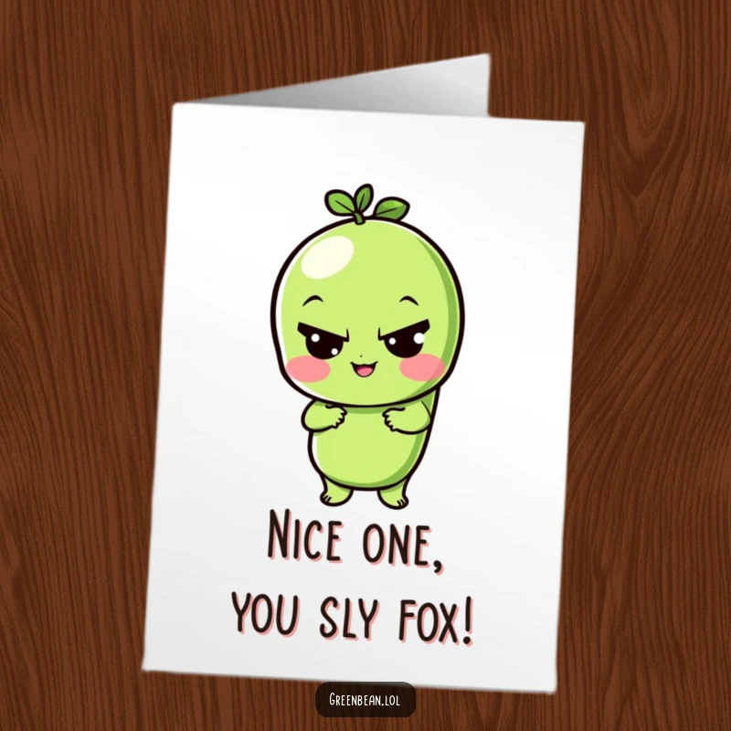 Funny Free Printable Congrats Card: A playful green bean character shares a sly wink, celebrating your achievement with a knowing glint.
