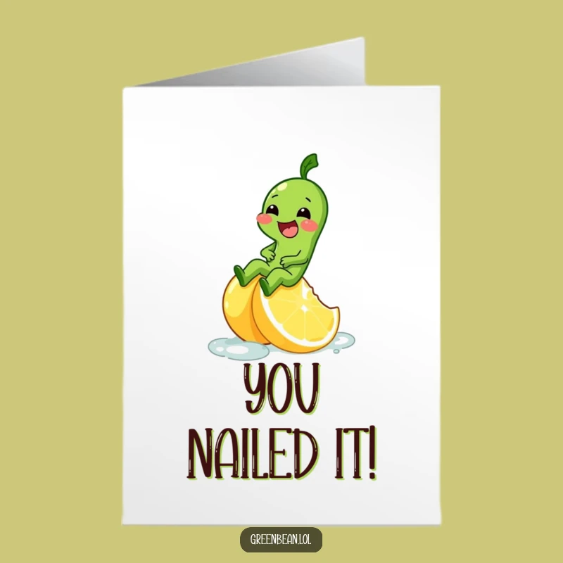 Free Printable Congrats Card: Slipping Bean, Citrusy Funny Downloadable Gift