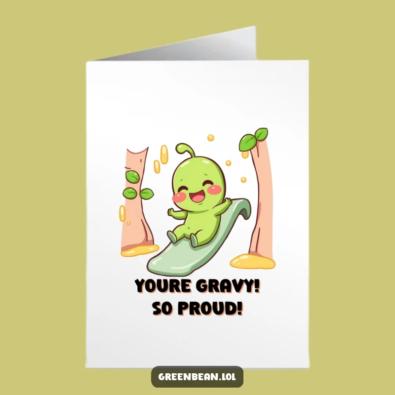 Free Printable Congrats Card: Gravy Slide Bean, Humorous Celebration Downloadable