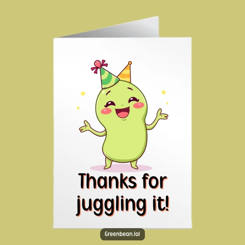 Free Printable Thank You Card: Juggling Green Bean for a Fun Gift!