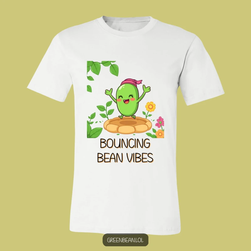 Funny Green Bean Garden Bounce T-Shirt: Cheerful Veggie Character, Great Funny Gift