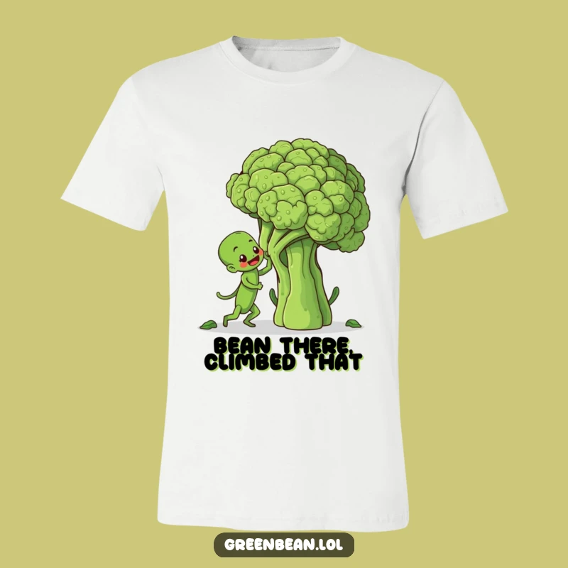 Funny Green Bean Broccoli Climb T-Shirt: Hilarious Motivational Shirt for a Determined Soul
