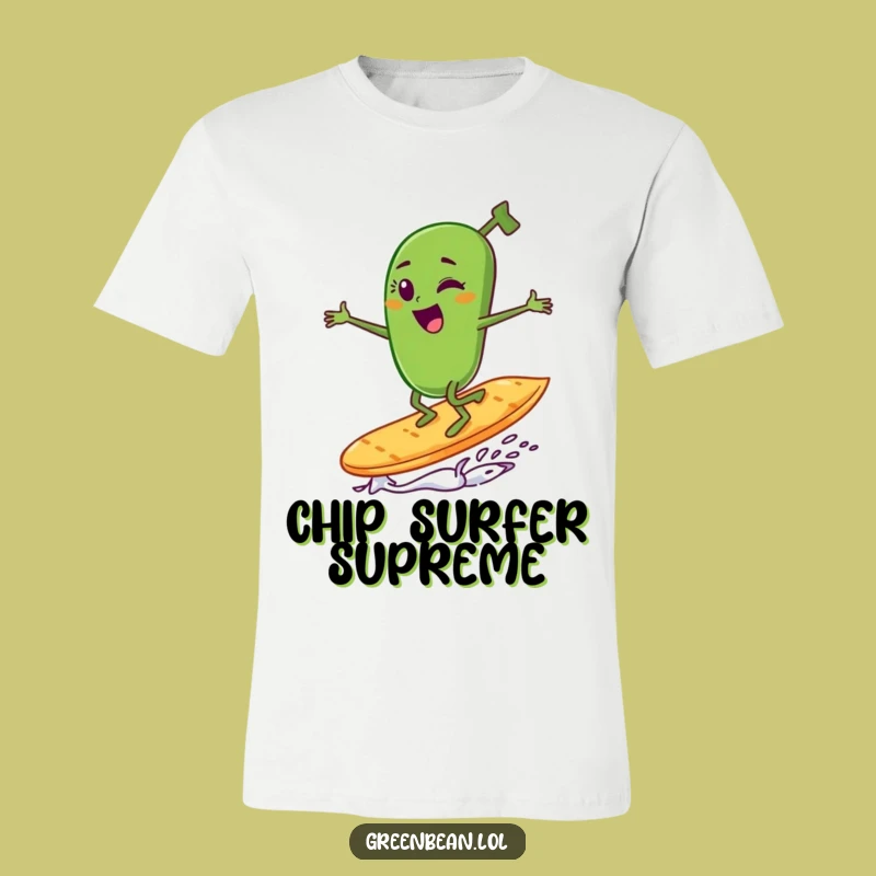 Funny Green Bean Surfer T-Shirt - Hilarious Wavy Chip Design Gift