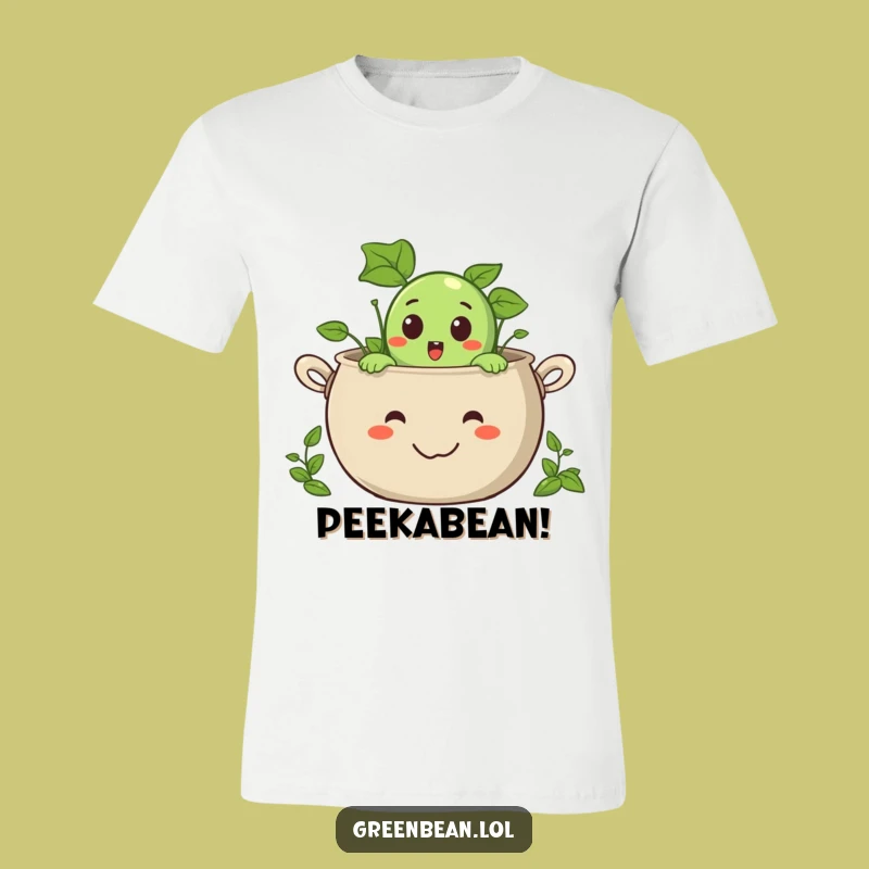 Funny Surprised Green Bean T-Shirt: Peek-a-boo Veggie Fun, Perfect Gift for Casual Wear
