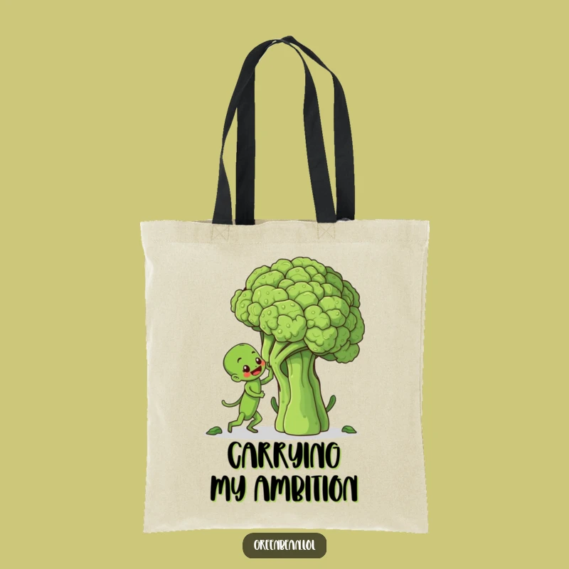 Funny Green Bean Broccoli Climb Tote Bag: Carry Your Goals with Humorous Style
