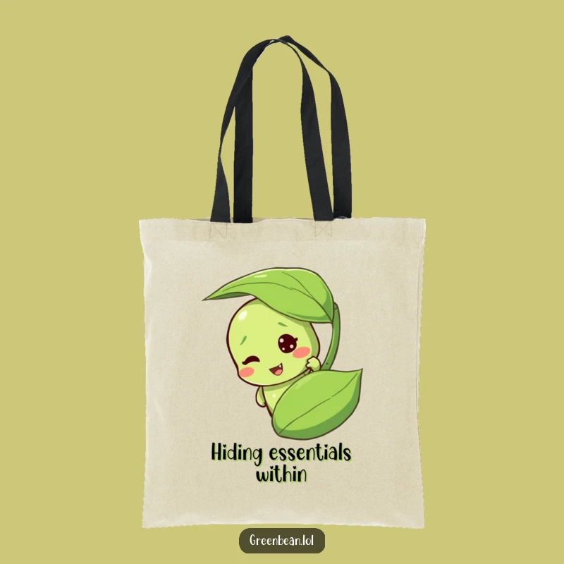 Funny Leafy Green Bean Tote Bag: Peeking Design, Practical Funny Gift!