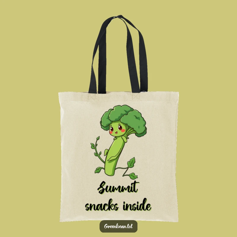 Funny Bean Tote - Determined Green Bean Broccoli Climb Bag